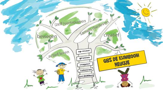 tekening van een boom met de visie van de school